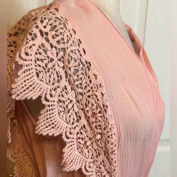 NWT Roaman’s Wrap Maxi Dress Lace Sleeves Size 12W Blush Pink - Picture 6 of 11